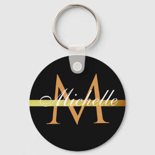 white calligraphy monogram black key ring