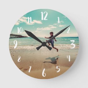 White Calligraphy Numbers Custom Photo Round Clock