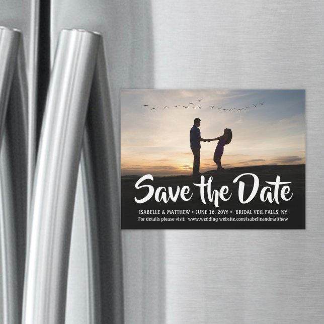 White Calligraphy One Photo Wedding Save the Date Magnetic Invitation (Creator Uploaded)