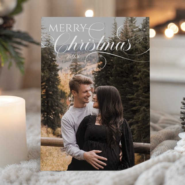 White Calligraphy Script Photo Merry Christmas Holiday Card (White Calligraphy Script Photo Merry Christmas Holiday Card)