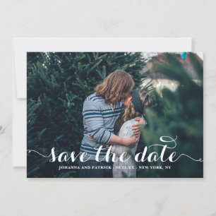 White Calligraphy Script Photo Save the Date Card
