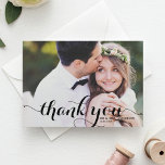 White Calligraphy Script Photo Wedding Thank You Card<br><div class="desc">Modern and whimsical photo thank you card featuring white whimsical modern calligraphy with triangles geometric pattern. You can customise the photo,  texts,  and back pattern. A postcard version is also available.</div>