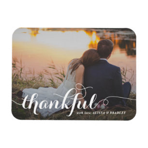 White Calligraphy Script Thankful Photo Wedding Magnet