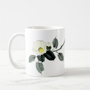 White camellia sumi ink and japanese watercolor coffee mug