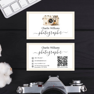 White Camera Art with border, Photographer Business Card