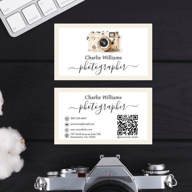 White Camera Art with border, Photographer Business Card (Creator Uploaded)