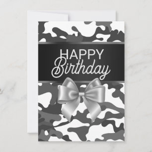 White Camo & Bow Happy Birthday Day Card