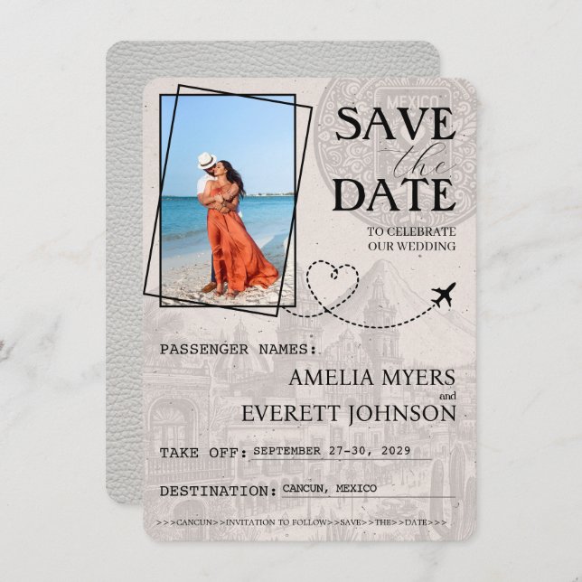 White Cancun Passport Save The Date (Front/Back)