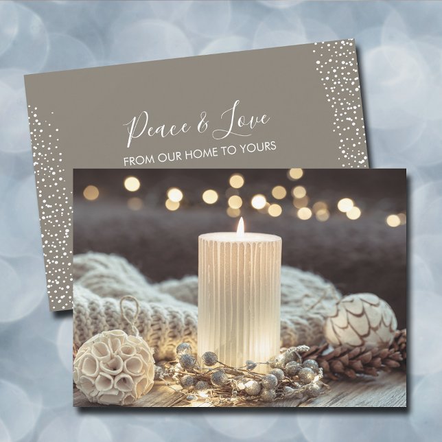 White Candle Christmas Holiday Card (White candle cozy Christmas holiday flat greeting cards with your message on the back)