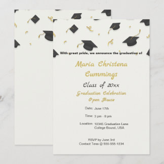 White Cap & Confetti Graduation Announcement