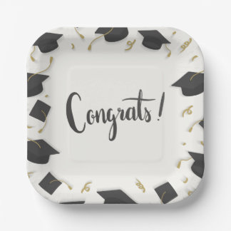 White Cap & Confetti Graduation Congrats Paper Plate