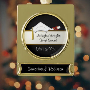 White Cap Graduation Banner Ornament