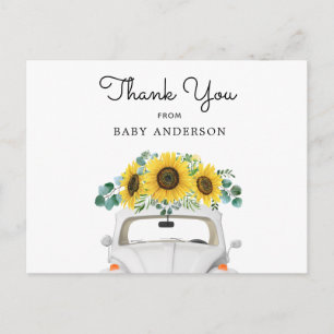 White Car and Sunflowers Thank You Postcard