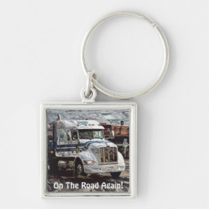 White Cargo Truck Lorry Drivers Art Keychain