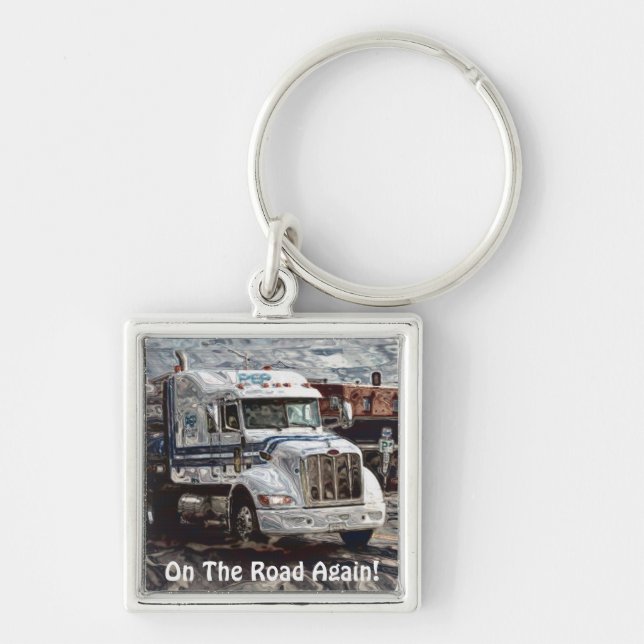 White Cargo Truck Lorry Drivers Art Keychain (Front)