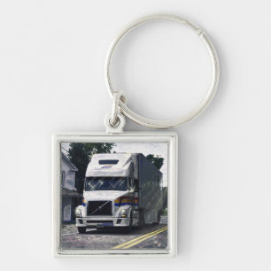 White Cargo Truck Lorry Drivers Art Keychain
