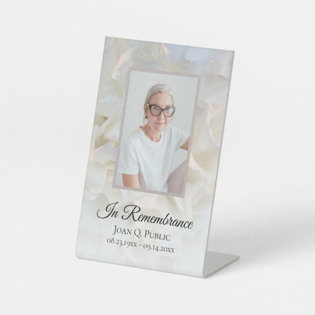 White Carnation Floral Celebration of Life Funeral Pedestal Sign (Front)