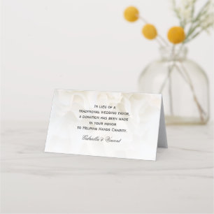 White Carnation Floral Wedding Charity Favours Place Card