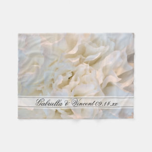 White Carnation Floral Wedding Fleece Blanket