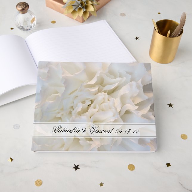 White Carnation Floral Wedding Guest Book (Front Open)