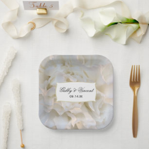 White Carnation Floral Wedding Paper Plate