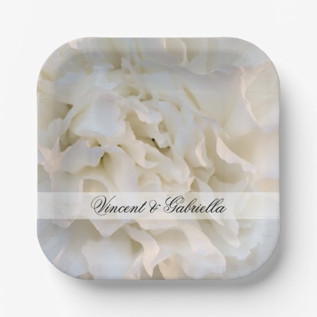 White Carnation Floral Wedding Paper Plate (Front)