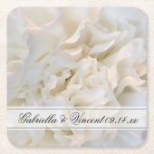White Carnation Floral Wedding Square Paper Coaster (Front)