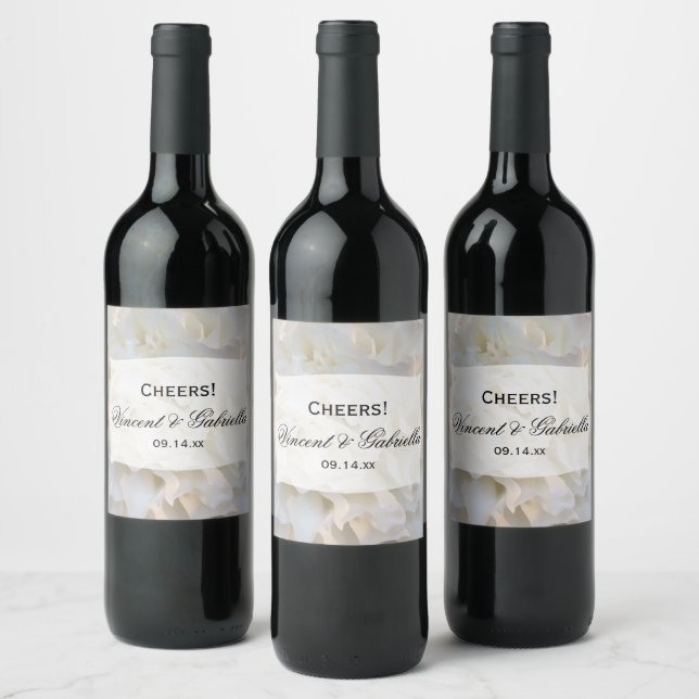 White Carnation Floral Wedding Wine Label (Bottles)