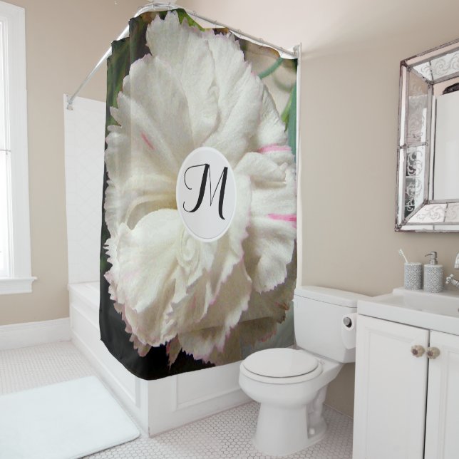 White Carnation Watercolor Fine Floral Shower Curtain (In Situ)