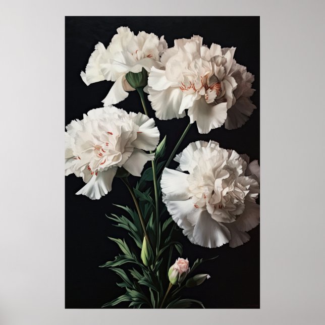 White Carnations Flower Art Print Poster (Front)