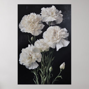 White Carnations Flower Art Print Poster