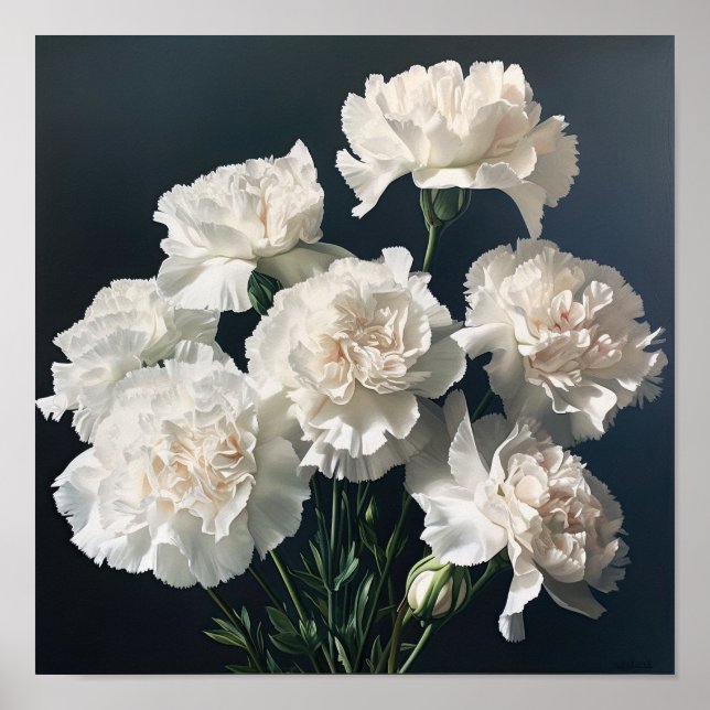 White Carnations Flower Art Print Poster (Front)