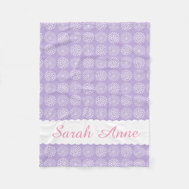 White Carnations on Lavender Personalised Fleece Blanket (Front)