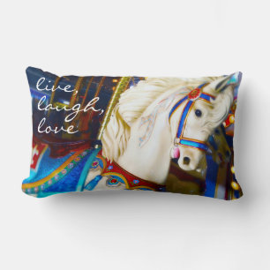 White Carousel Horse Photo Live Laugh Love Quote Lumbar Cushion