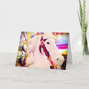White carousel merry go round horse photography card
