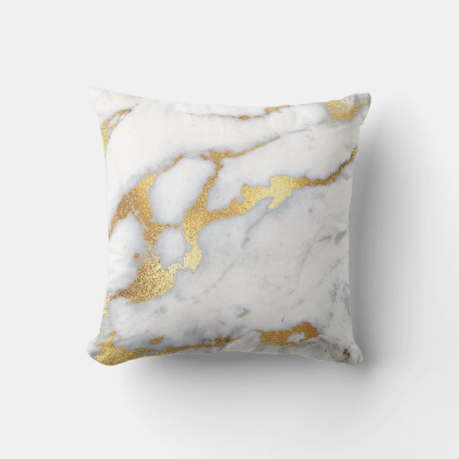 White Carrara Gold Grey Glitter Marble Stone Cushion (Front)