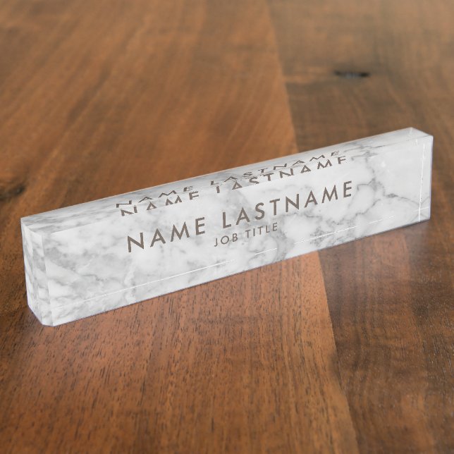 White Carrara Marble Classic Modern Personalised  Nameplate (Side)