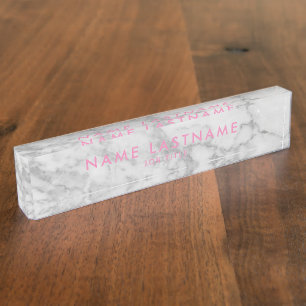 White Carrara Marble Classic Modern Personalised Nameplate