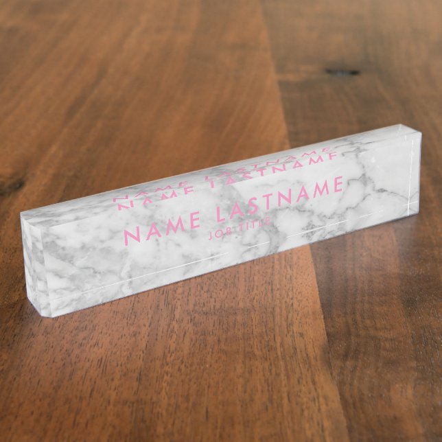 White Carrara Marble Classic Modern Personalised   Nameplate (Side)