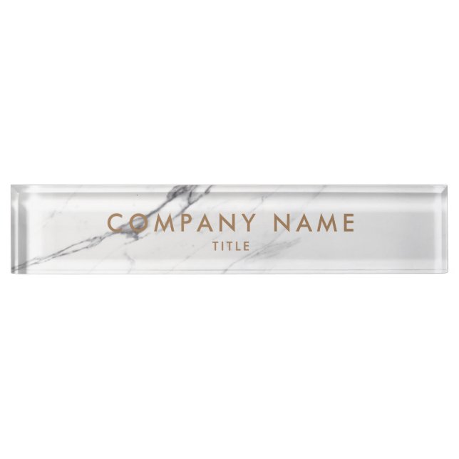 White Carrara Marble Classic Personalised Company Nameplate (Front)