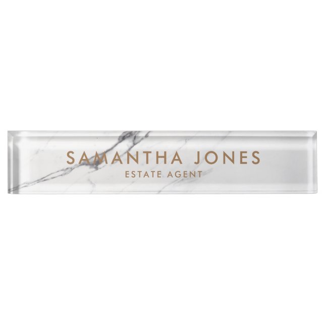 White Carrara Marble Classic Personalised Nameplate (Front)