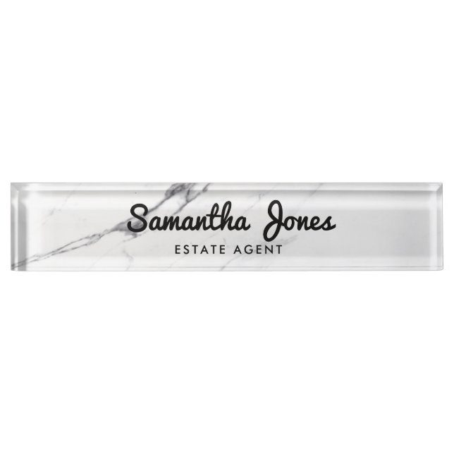 White Carrara Marble Classic Personalised Nameplate (Front)