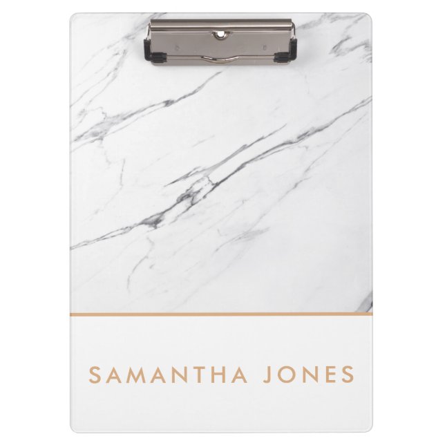 White Carrara Marble Gold Classic Modern Clipboard (Front)