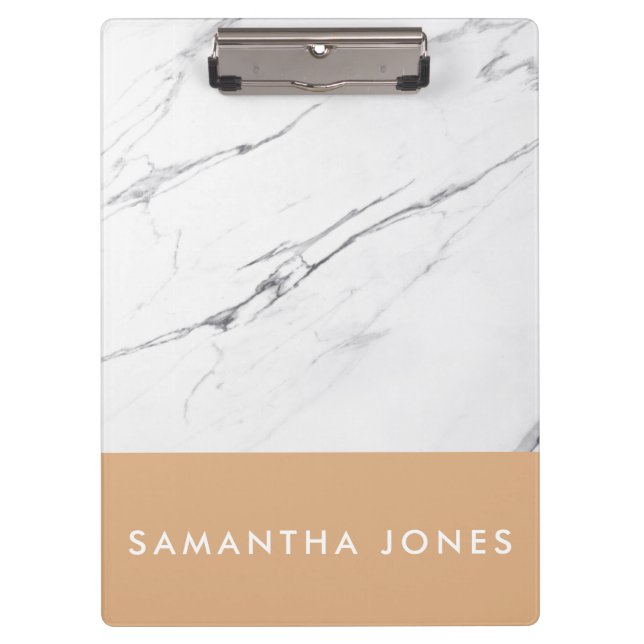 White Carrara Marble Gold Classic Modern Clipboard (Front)