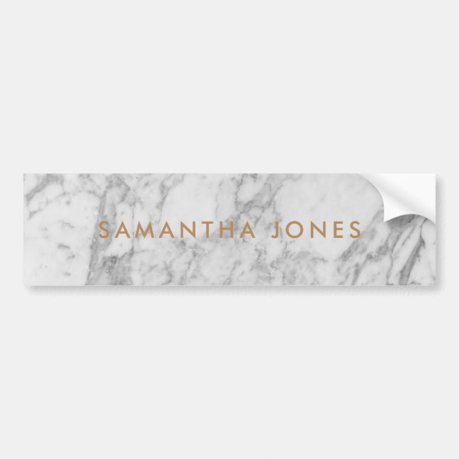 White Carrara Marble Gold Classic Personalised Bumper Sticker (Front)