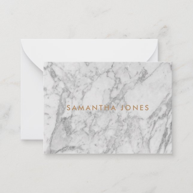 White Carrara Marble Gold Classic Personalised Card (Front)