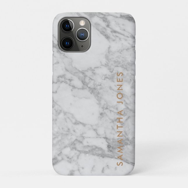 White Carrara Marble Gold Classic Personalised Case-Mate iPhone Case (Back)