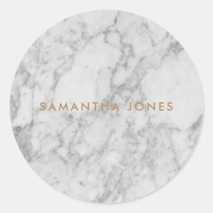 White Carrara Marble Gold Classic Personalised Classic Round Sticker