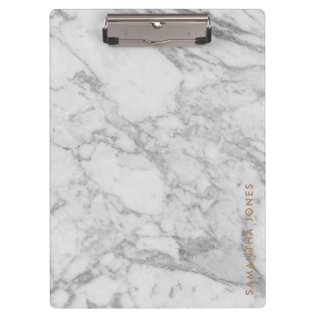 White Carrara Marble Gold Classic Personalised Clipboard (Front)
