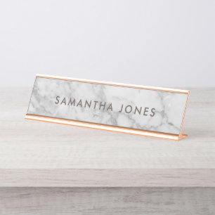 White Carrara Marble Gold Classic Personalised Desk Name Plate